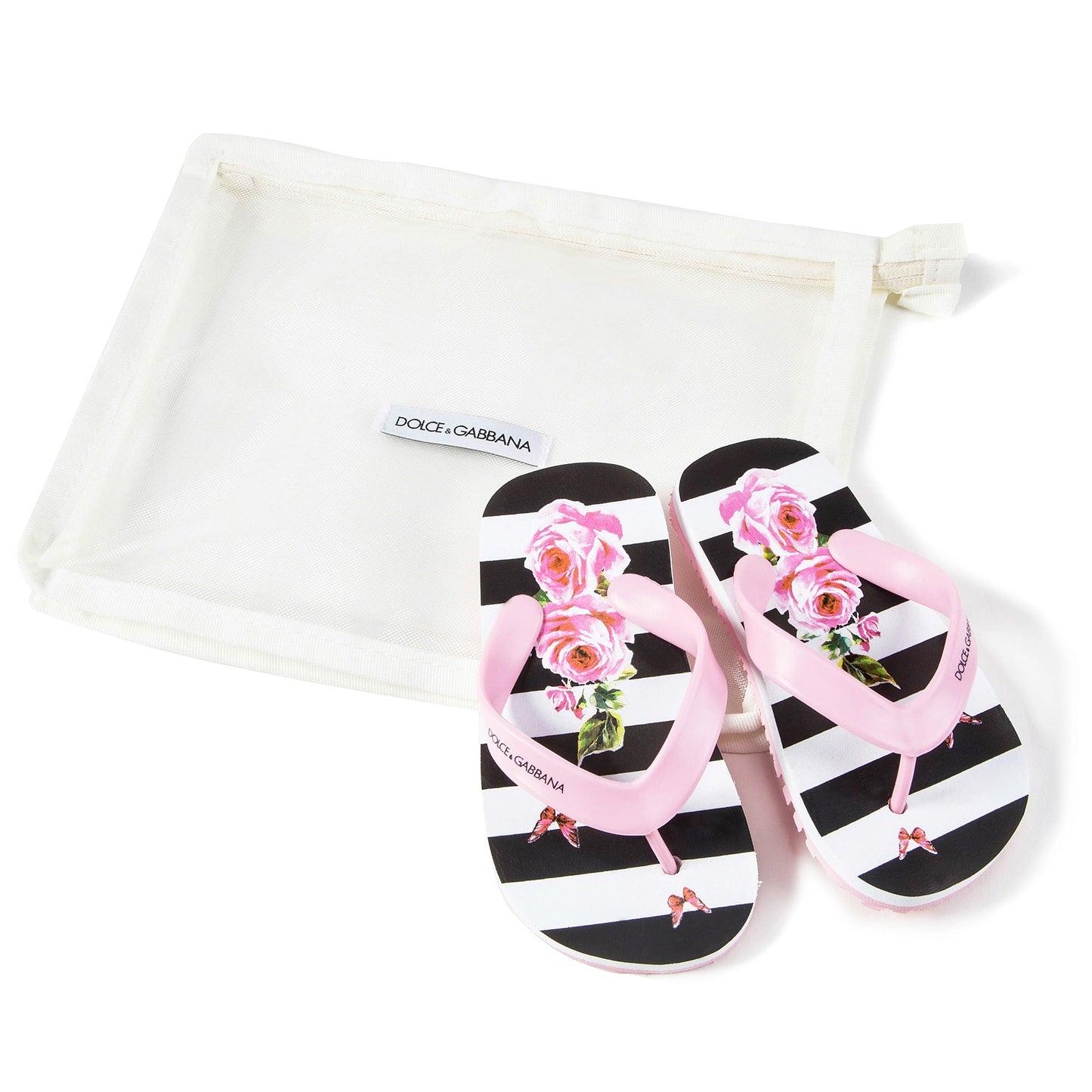 Girls Pink Striped Rose Slippers