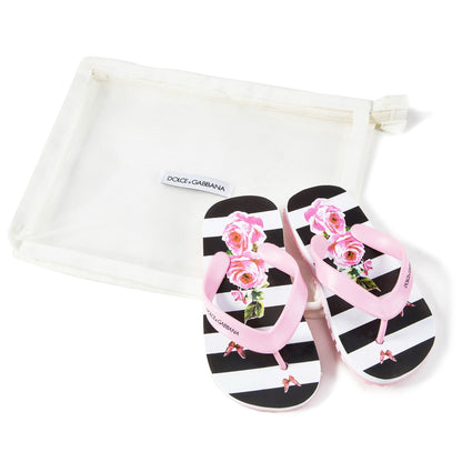 Girls Pink Striped Rose Slippers