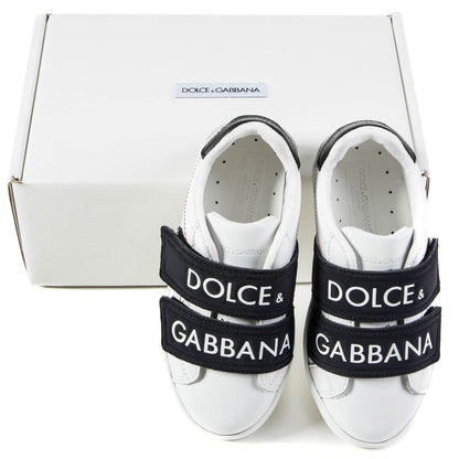 Girls & Boys White Black Logo Shoes