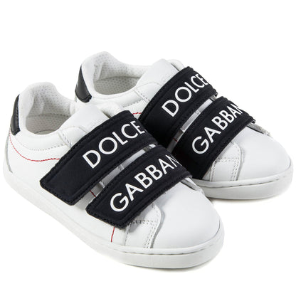 Girls & Boys White Black Logo Shoes