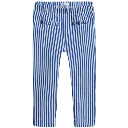 Girls Blue & White Striped Capri Pants