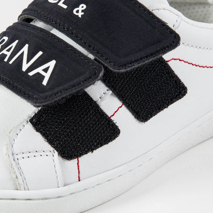 Girls & Boys White Black Logo Shoes