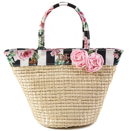 Girls Beige Rose Weave Handbag