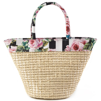 Girls Beige Rose Weave Handbag