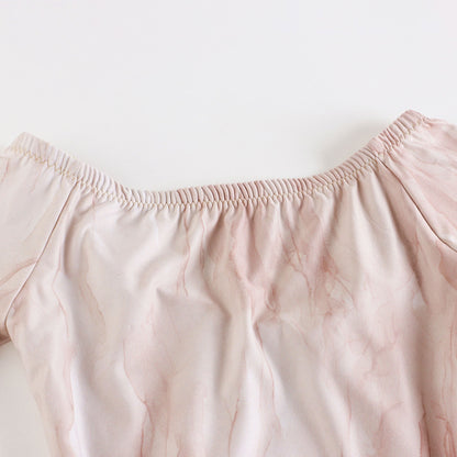 女士浅粉色船领芭蕾舞连体衣