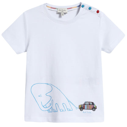 Baby Boys White  "Dinosaur & Car" Cotton T-shirt