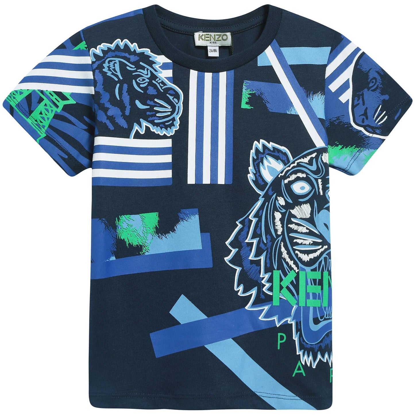 Boys Navy Blue Tiger Printed Cotton T-shirt