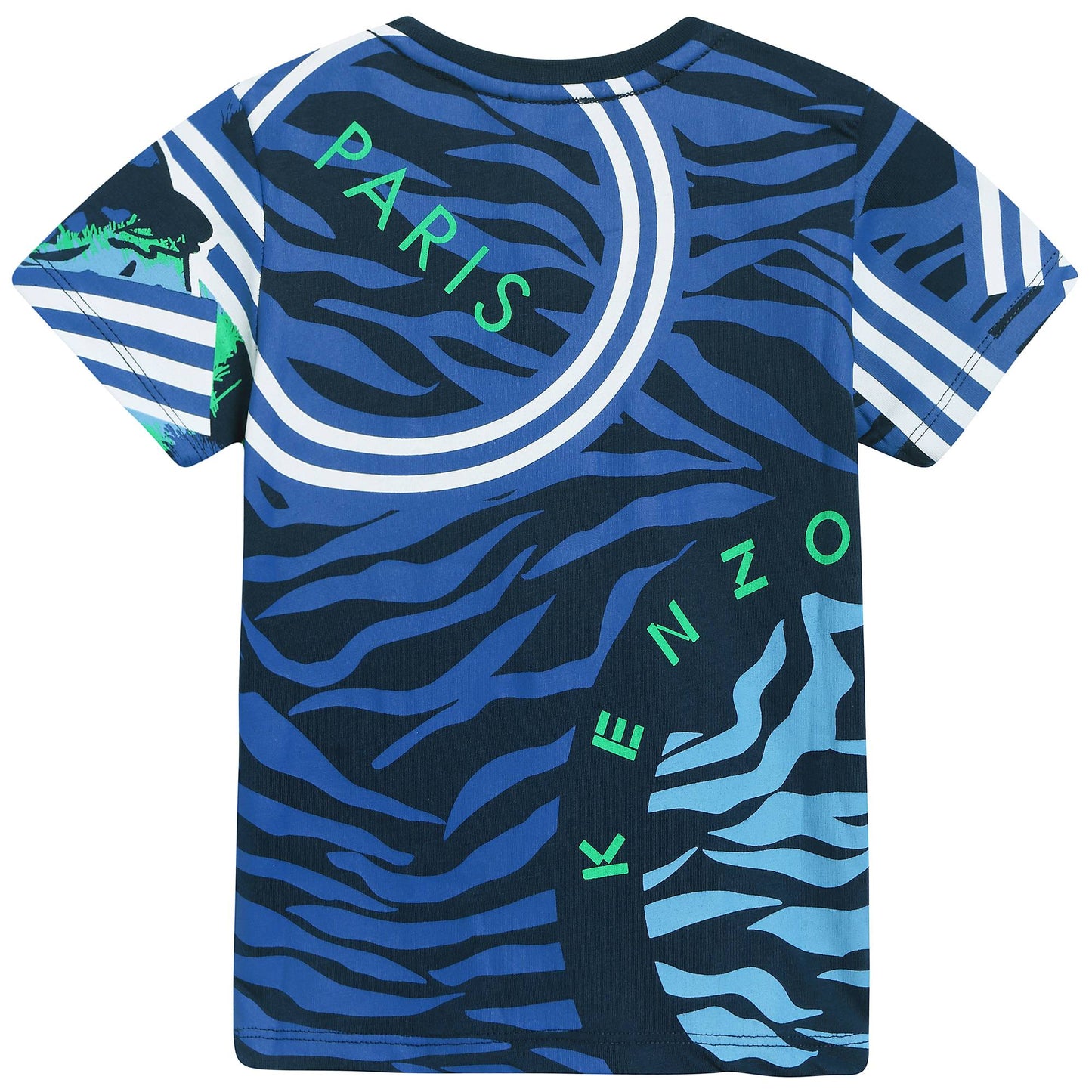 Boys Navy Blue Tiger Printed Cotton T-shirt