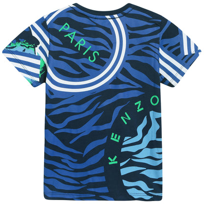 Boys Navy Blue Tiger Printed Cotton T-shirt