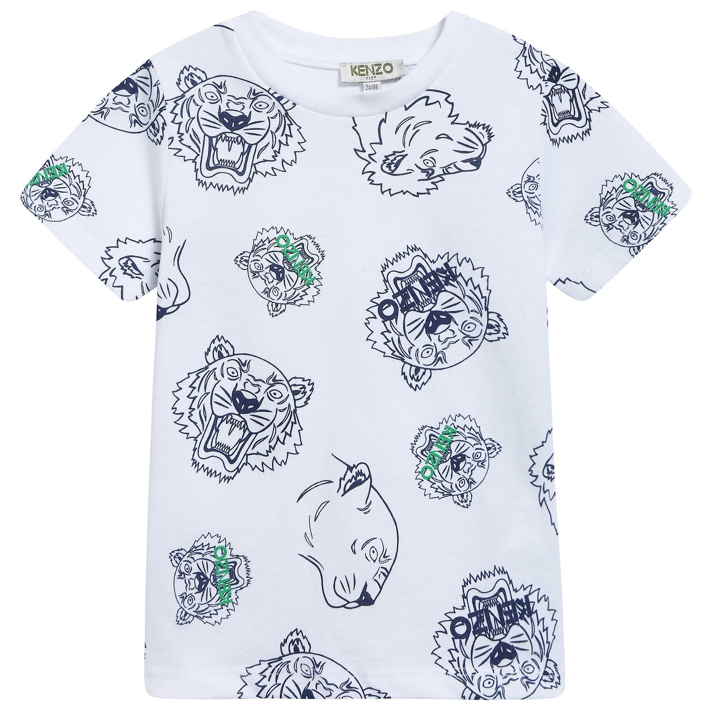 Boys White Tiger Printed Cotton T-shirt