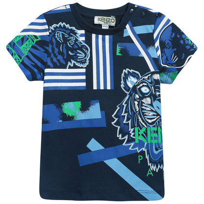 Baby Boys Navy Blue Tiger Printed Cotton T-shirt