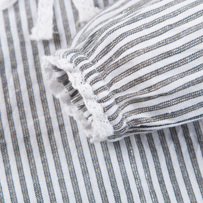 Baby Grey & off white Stripes Gold  Cotton Shirts