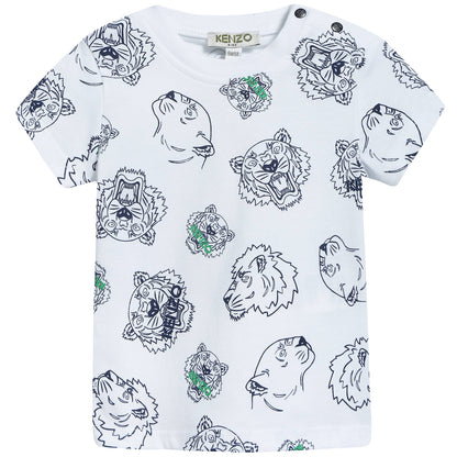 Baby Boys White Tiger Printed Cotton T-shirt