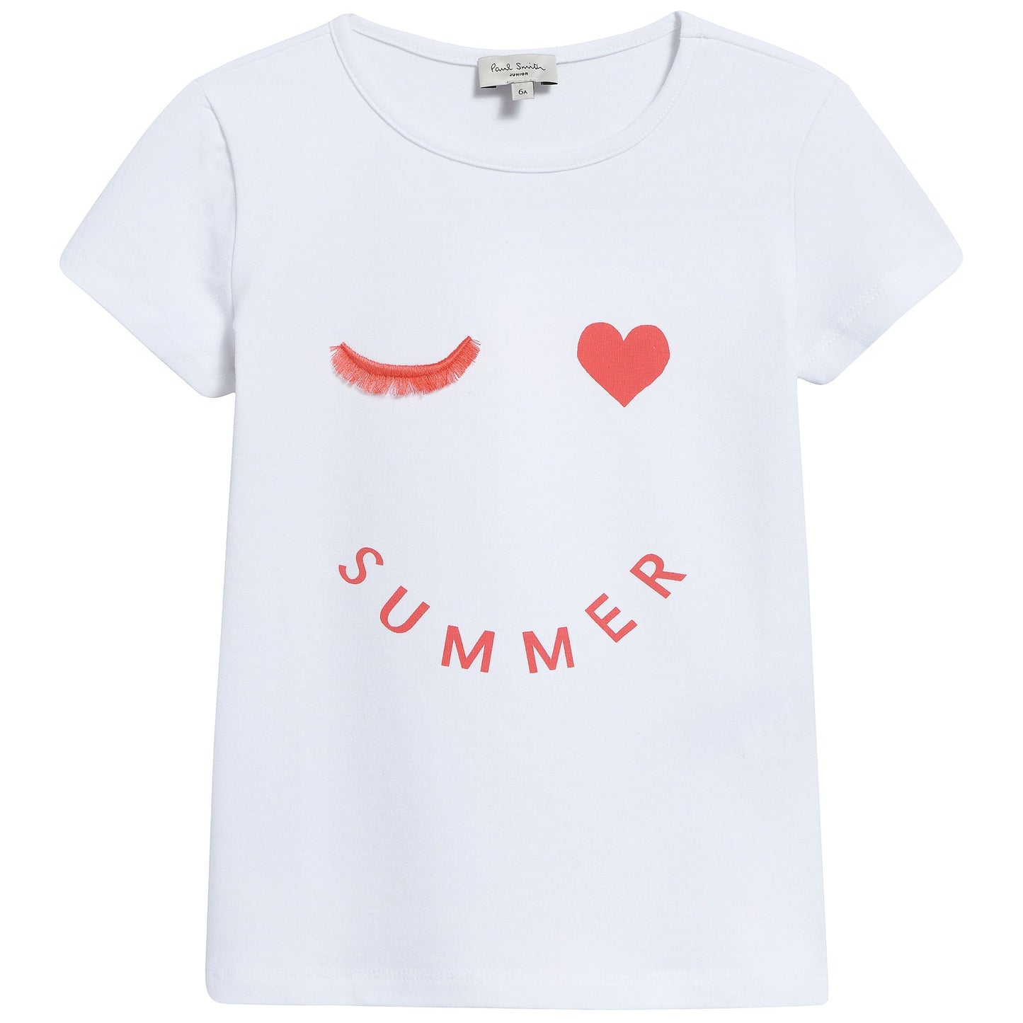 Girls White & Peach Red “Summer” Cotton T-shirt
