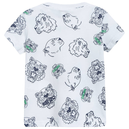 Baby Boys White Tiger Printed Cotton T-shirt