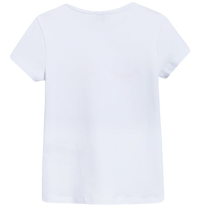Girls White & Peach Red “Summer” Cotton T-shirt
