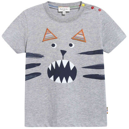 Baby Boys Grey “Kitten face” Cotton T-shirt