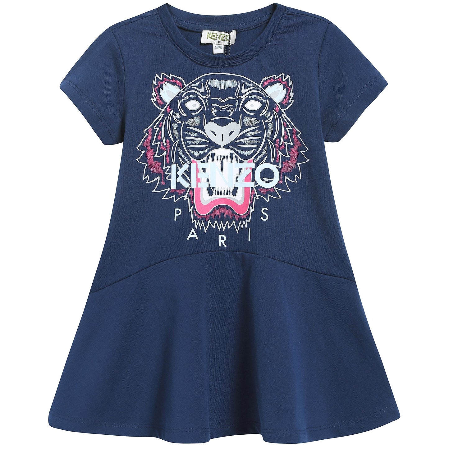 Girls Navy Blue Tiger Printed Cotton Dress