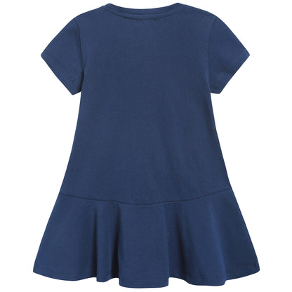 Girls Navy Blue Tiger Printed Cotton Dress