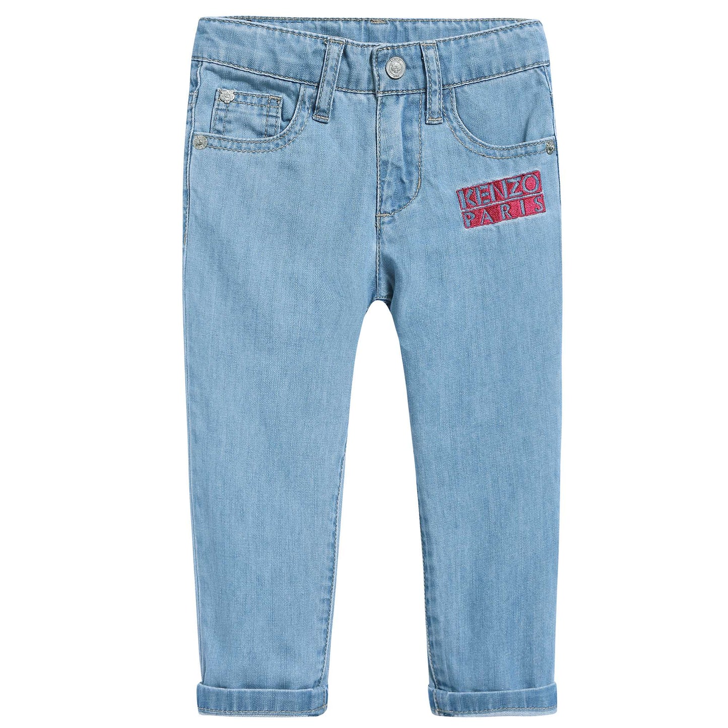 Girls Light Blue Cotton Denim Pantalon