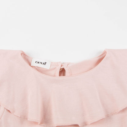 Girls Pink Ruffle Collar Organic Pima Cotton T-shirt