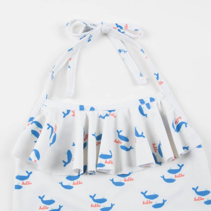 Girls White & Whales Halter Bathing Suit