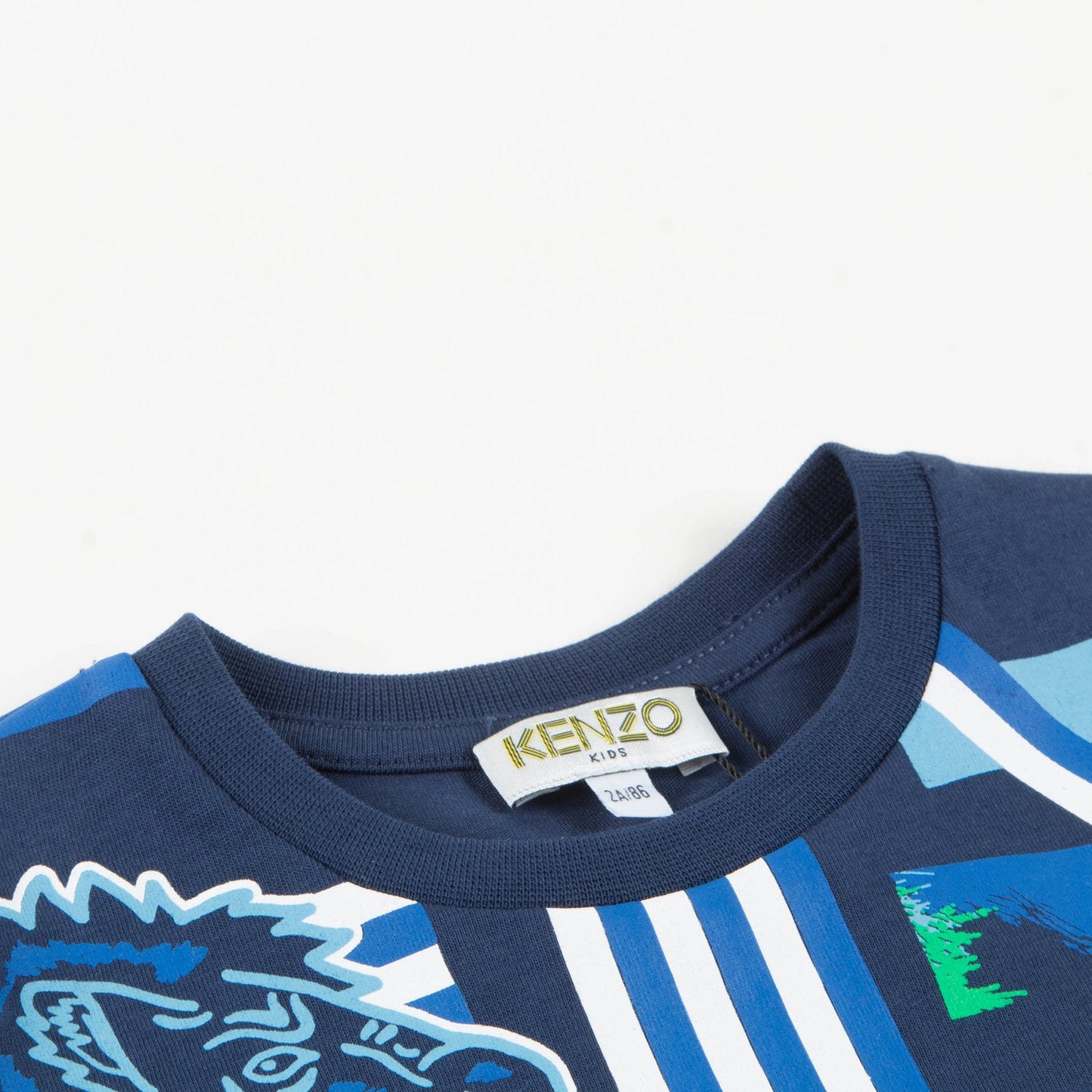 Boys Navy Blue Tiger Printed Cotton T-shirt
