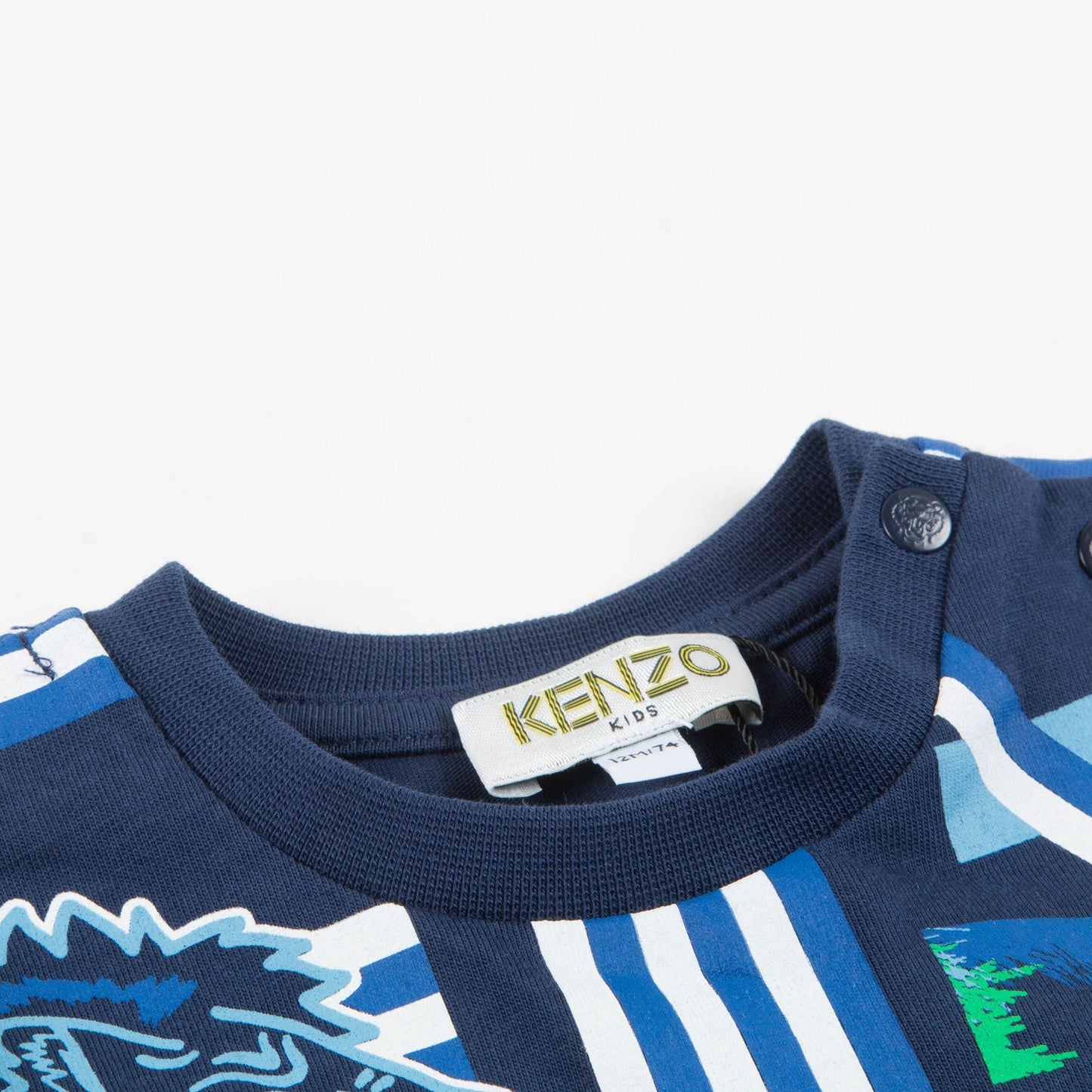 Baby Boys Navy Blue Tiger Printed Cotton T-shirt