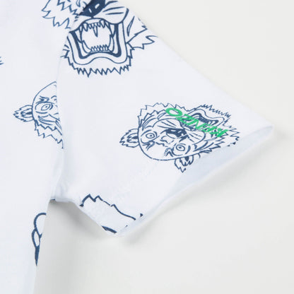 Boys White Tiger Printed Cotton T-shirt