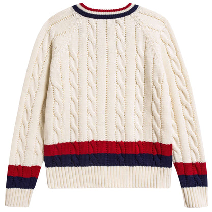 Girls White & Red Striped  Sweater