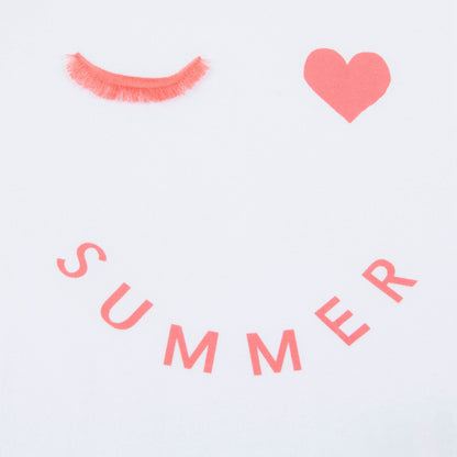 Girls White & Peach Red “Summer” Cotton T-shirt