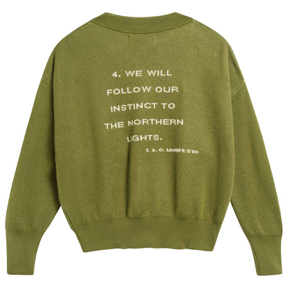 Girls Military Green Cotton Cardingan