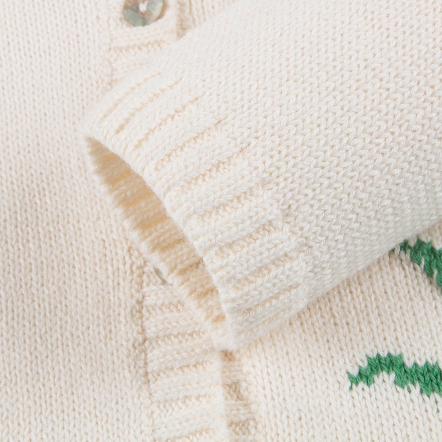 Girls White & Green Cotton Plant Pocket Cardigan