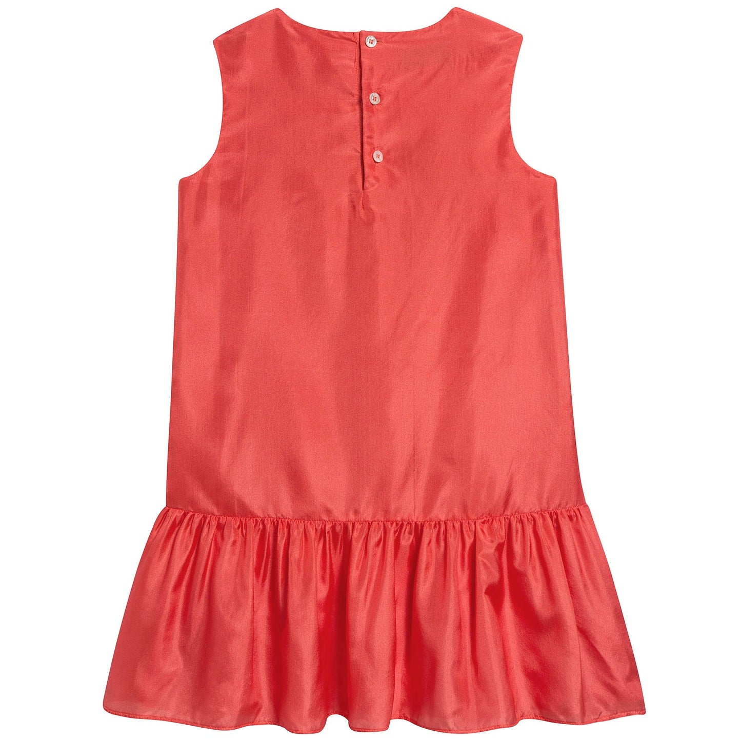 Girls Light Coral Printed Cat Silk Dress
