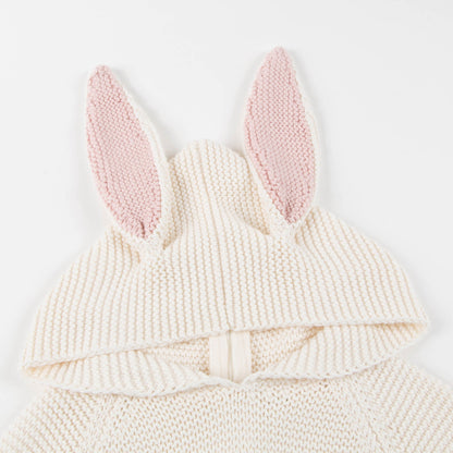Girls White Cotton Bunny Hoodie