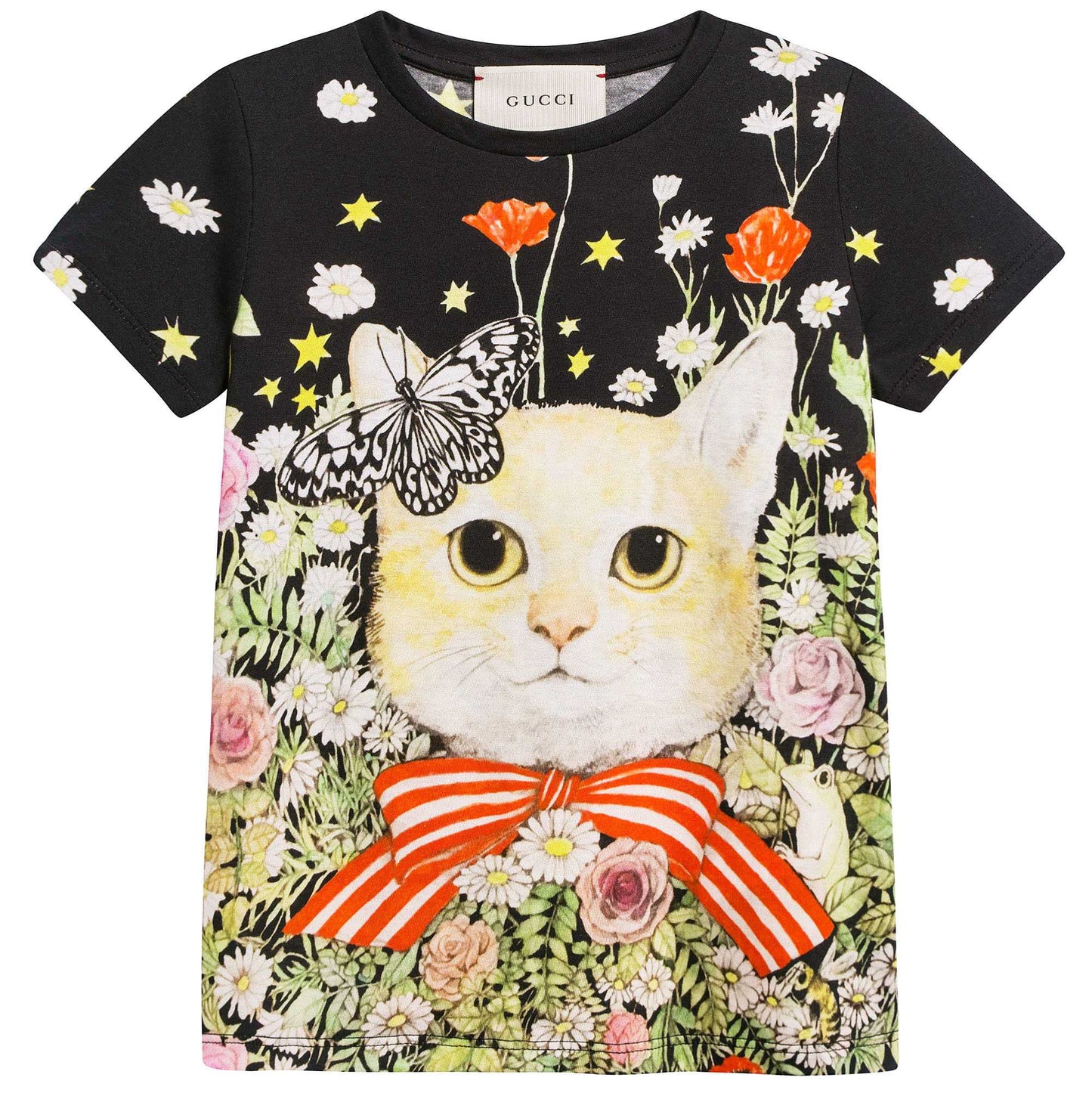 Girls Black Multicolor Cat T-shirt