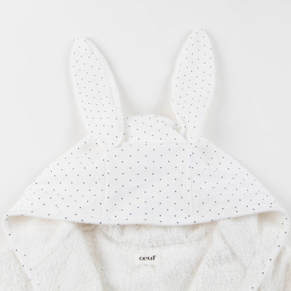 Girls White & Indigo Dots Cotton Hooded Robe
