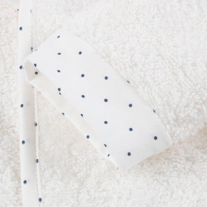 Girls White & Indigo Dots Cotton Hooded Robe