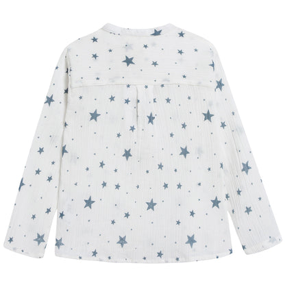 Girls White "Cotton  Crepe  Stars" T-shirt