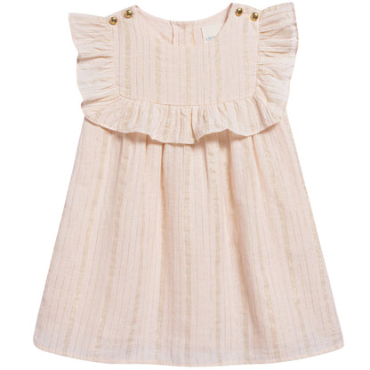 Baby Girls Light Pink "Gold  lurex  stripes" Cotton Dress