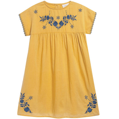 Girls Saffron Printed Cotton Dress