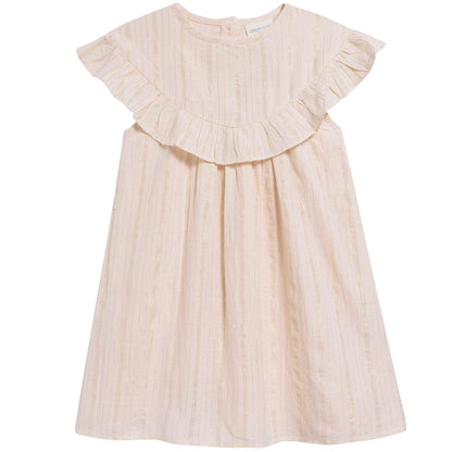 Girls Light Pink "Gold Lurex Stripes" Cotton Dress