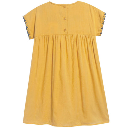 Girls Saffron Printed Cotton Dress