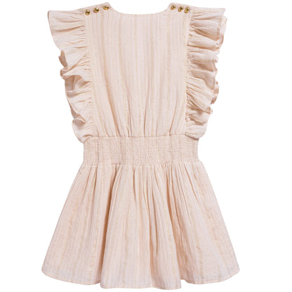 Girls Light Pink Gold Lurex Stripes Cotton Dress