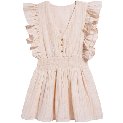 Girls Light Pink Gold Lurex Stripes Cotton Dress