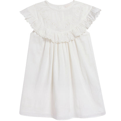 Girls Off White Cotton Dress