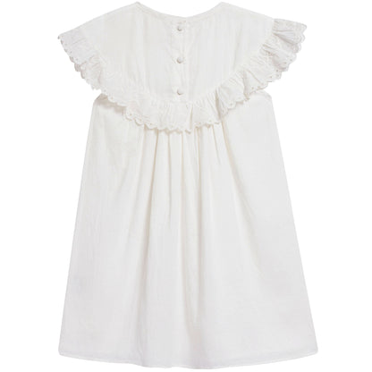 Girls Off White Cotton Dress