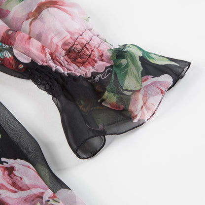 Girls Black Rose Silk Chiffon Dress