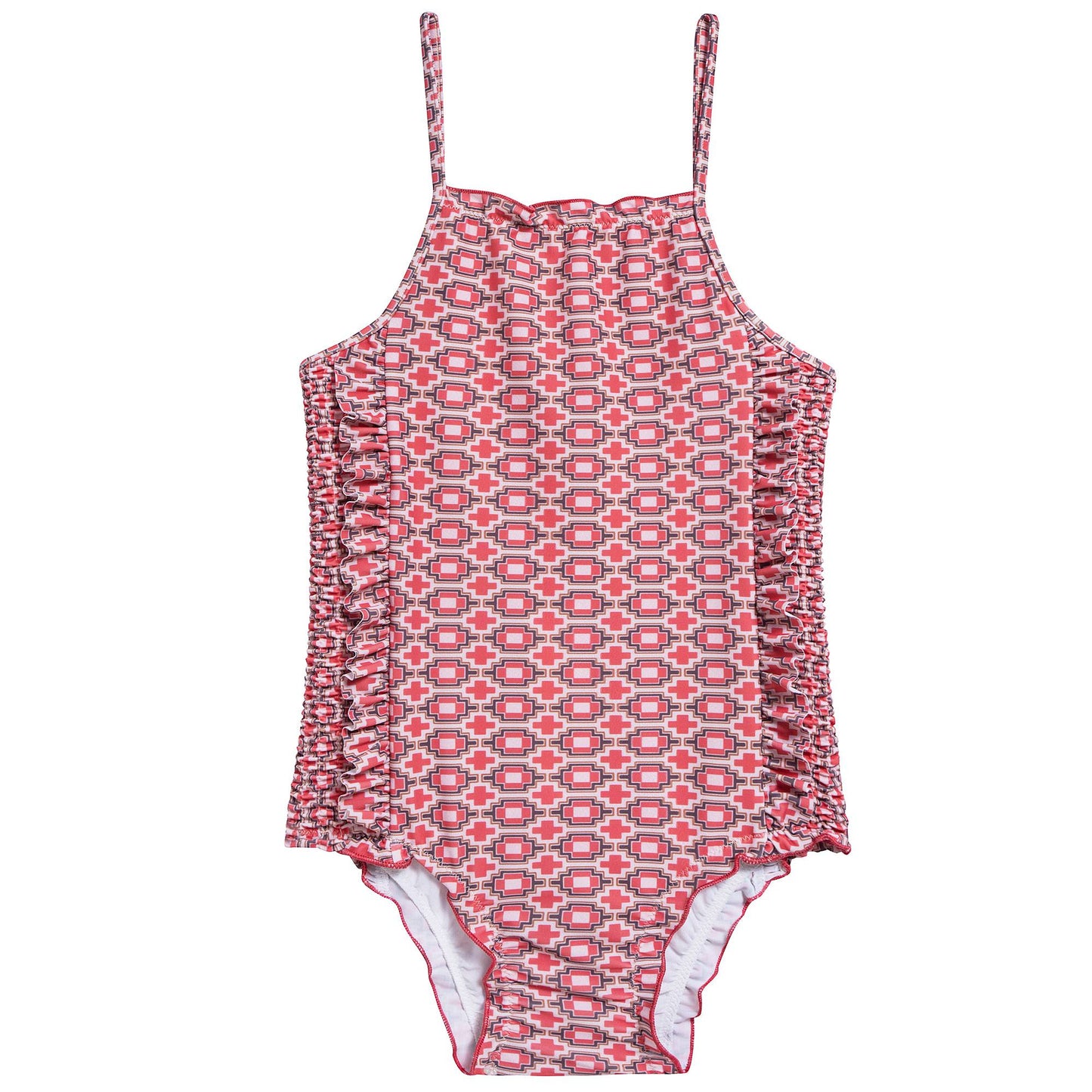 Girls Red Kaleido Print Jersey Swimsuit