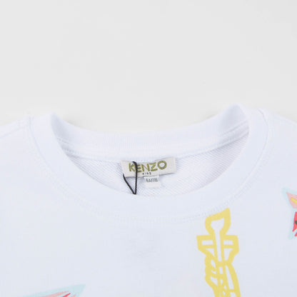 Girls White Logo Cotton Sweater